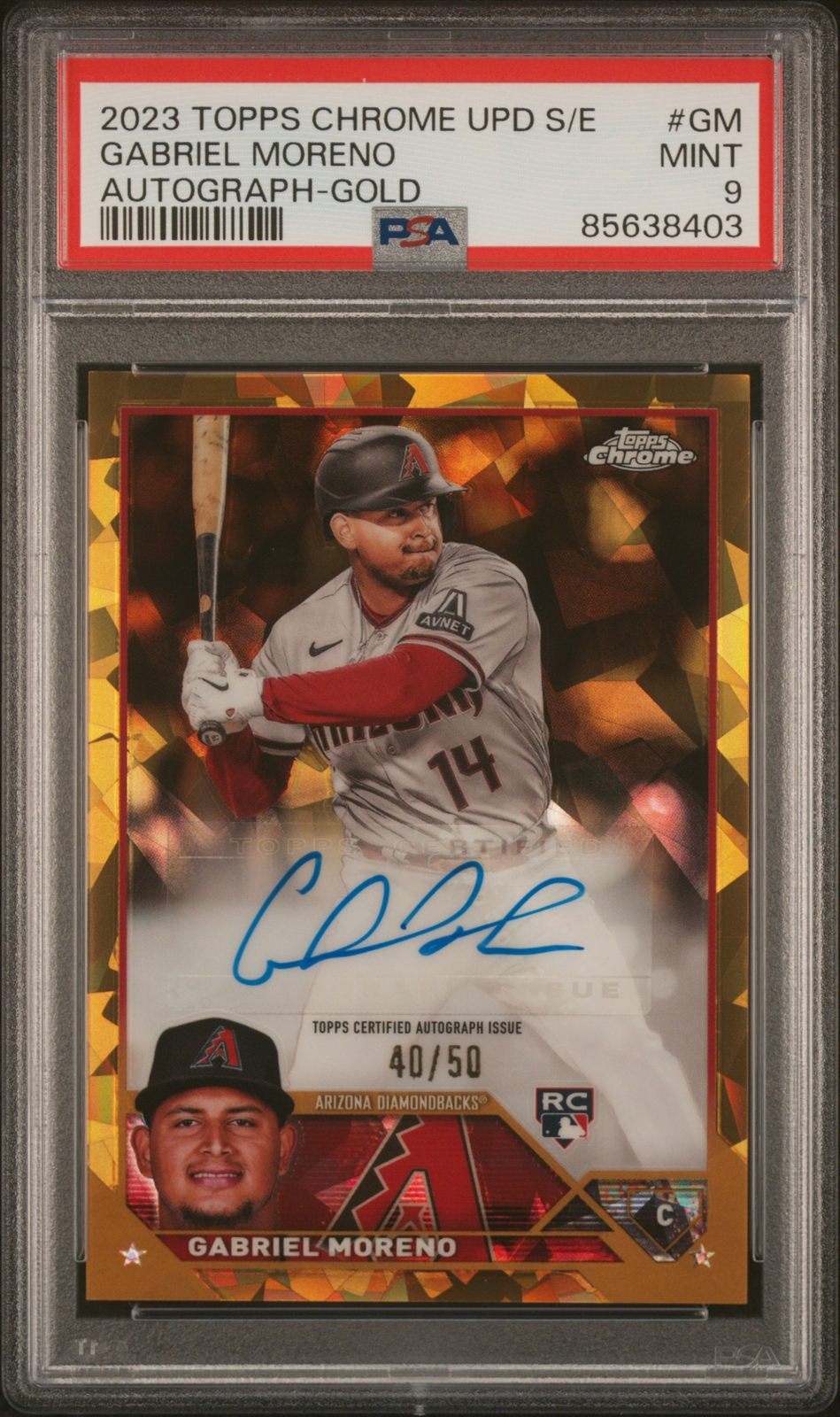 2023 Topps Chrome Update Sapphire Gold Auto Gabriel Moreno #GM PSA 9 Rookie /50