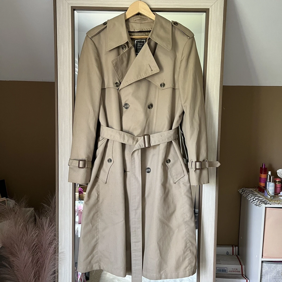 Christian Dior Monsieur Tan Trench Coat Double Breasted Men's Size 44R