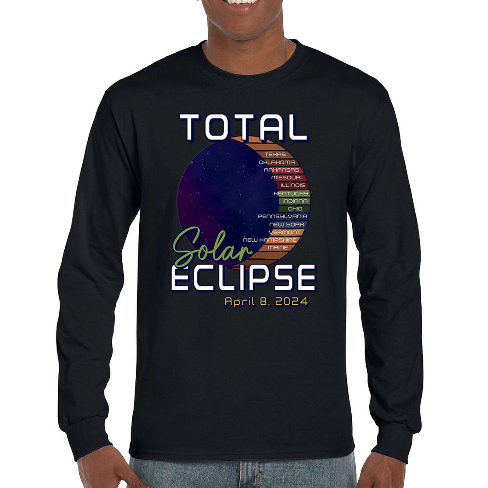 ALTRA Orologio Total Solar Eclipse Path T shirt maniche lunghe 8 aprile 2024 festa sole luna