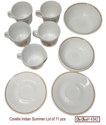 Corelle Indian Summer 11pc Set Cups Bowls Saucers Creamer Vintage - VGC