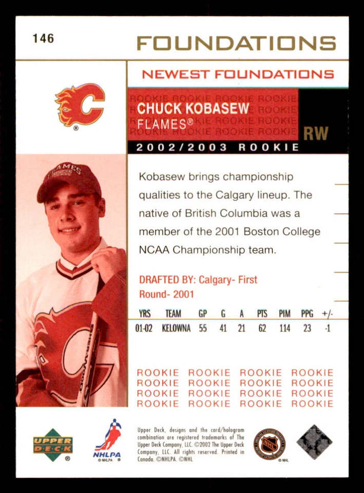 2002-03 Upper Deck Foundations #146 Chuck Kobasew NF RC /1250 - Image 2 of 2