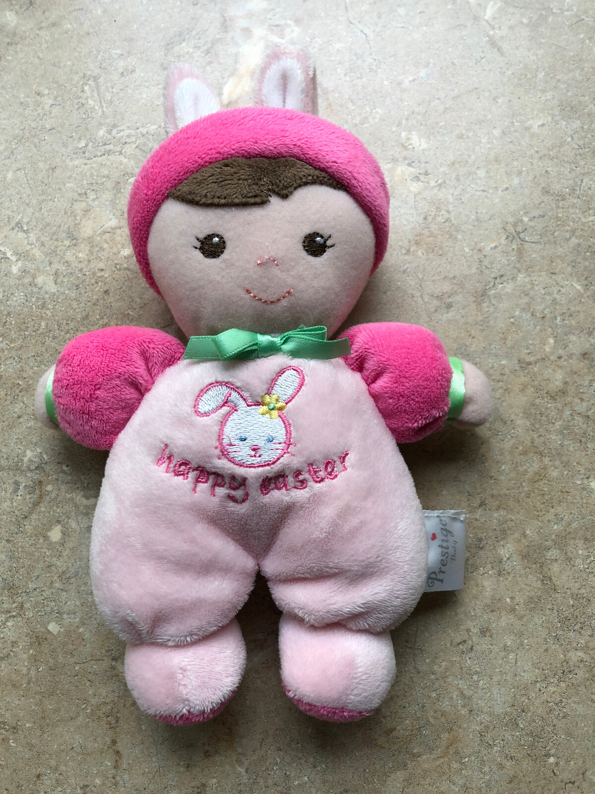 TOY DOLL by PRESTIGE BABY Cute SOFT Pink Bunny Doll HAPPY EASTER Rattle Bunny 8"
