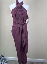ASOS DESIGN washed halter cut out midi dress with tie waist in dusty purple Sz 8