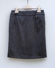 Stunning JOHN GALLIANO G Logo Beaded Brooch Gazette Lining Wool Skirt Gray 26/40