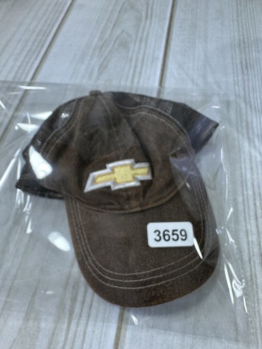 CHEVROLET CHEVY LOGO FAUX LEATHER MESH TRUCKER HAT BROWN ADJUSTABLE STARP - Picture 15 of 15