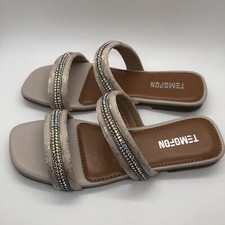 Temofon Women s Slippers Sandals Slip On Embellished Size 38 Eur USA 7 SEE PICS