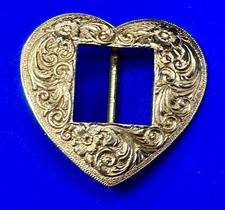 Tiny Gold Tone Heart Shaped Western Ornate Flower Swirl Belt Buckle
