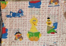 Vintage Sesame Street Alphabet ABCs Reading Flat Bed Sheet Twin 1980s