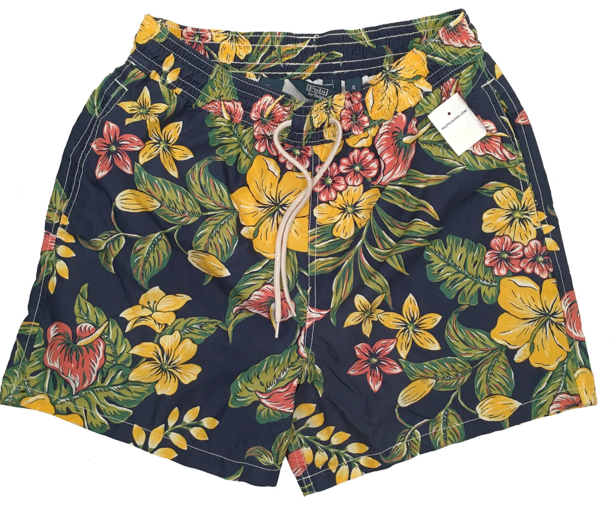 NEW Polo Ralph Lauren Swim Shorts Trunks Bathing Suit Navy With Floral Pattern