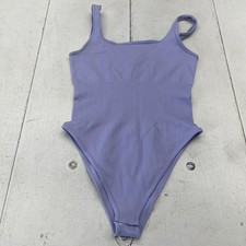 OQQ Bodysuit Womens Large Purple Ribbed Cami Strap High Leg Stretch One Piece