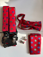 Mens Holiday/Christmas Bow Tie, Suspenders, Cuff Links  Pocket Square