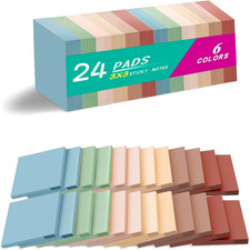  24 Pads Sticky Notes 3X3 Inch, Self-Stick Pads Vintage Colors Sticky Note, Rec