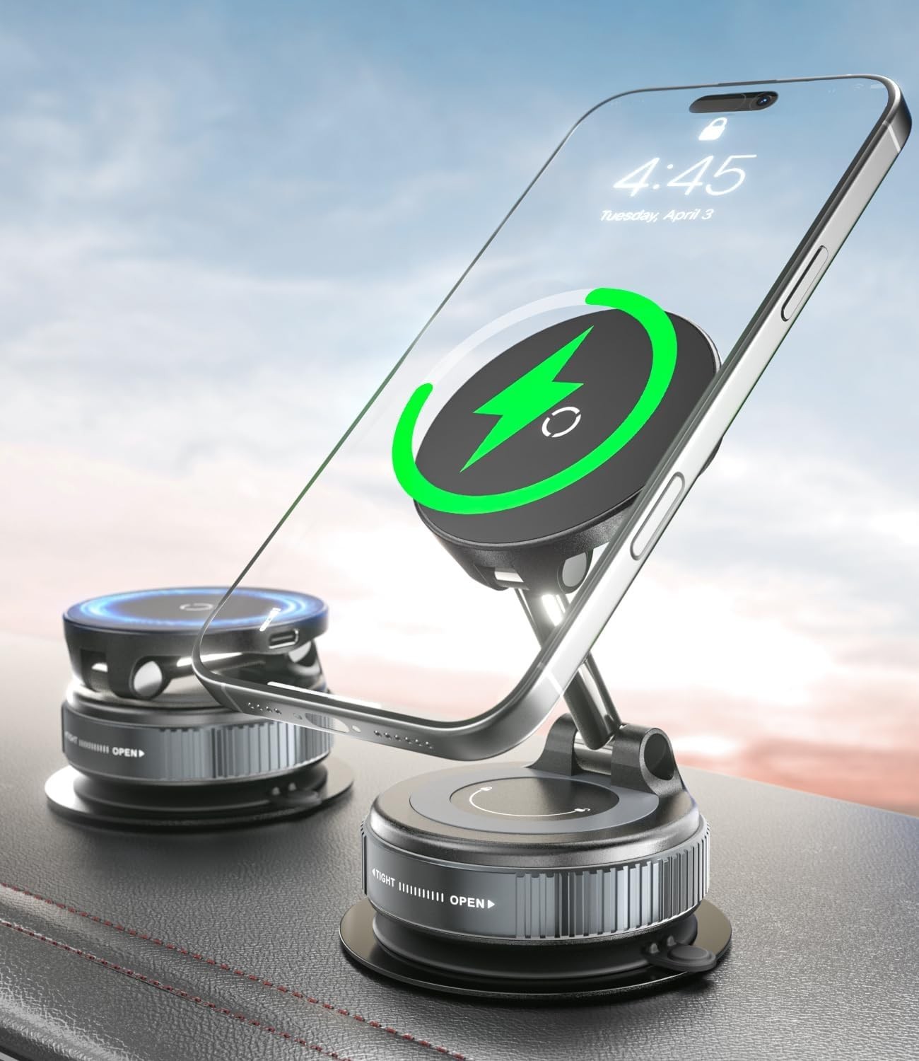 CloudValley 15W Magnetic Car Phone Holder Wireless Charger 360° Suction