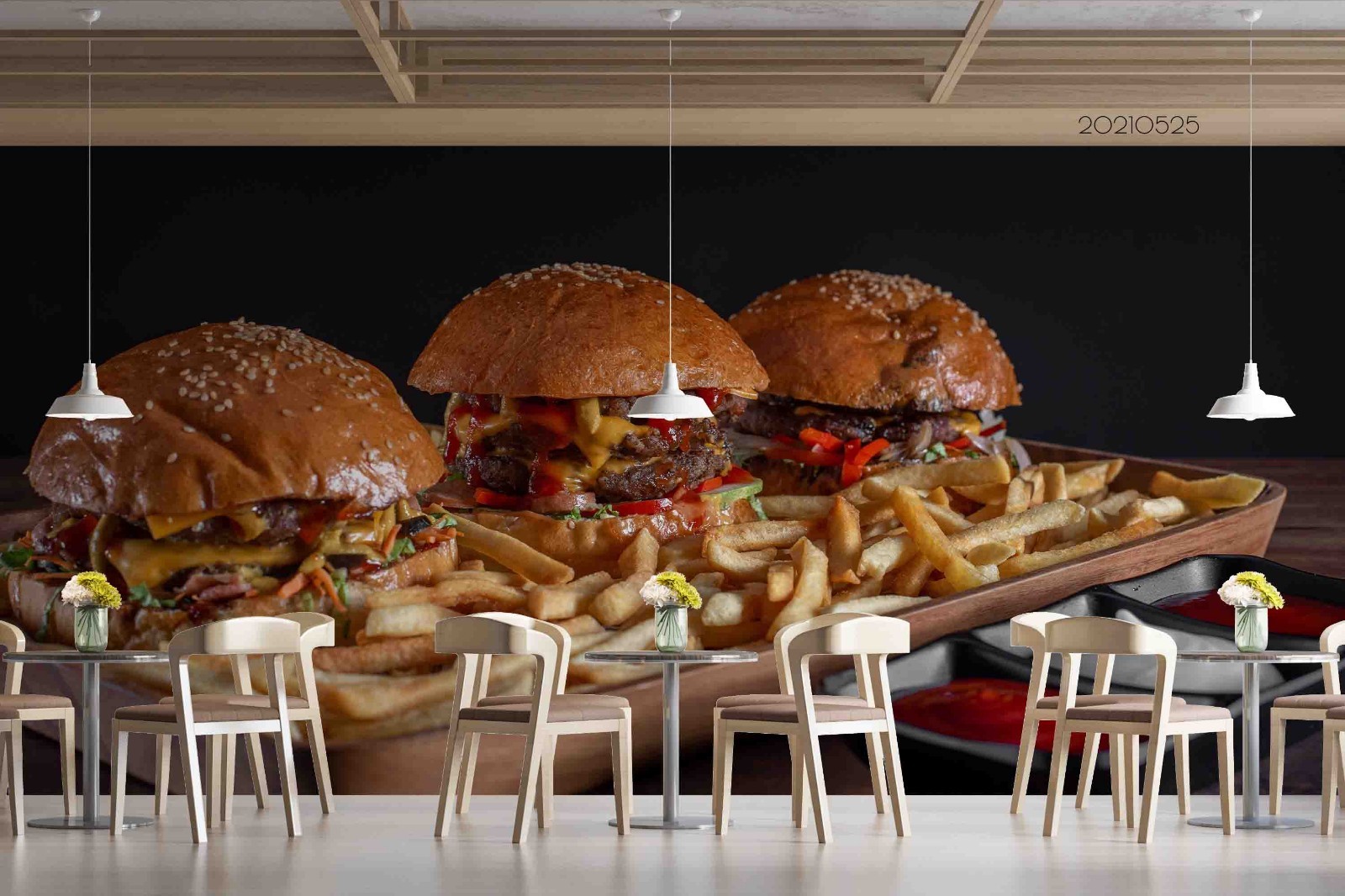 3D French Fries Hamburger Fast Food Wall Murals Wallpaper Murals Wall Sticker 4