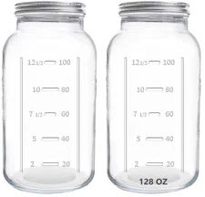 128 Oz Mason Jars Wide Mouth 2 Pack, 1 Gallon Glass Large Jars with Airtight Lid