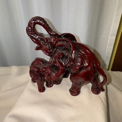 Very Heavy Sculpture Of Mother And Baby Elephant Both Trunks Up!!