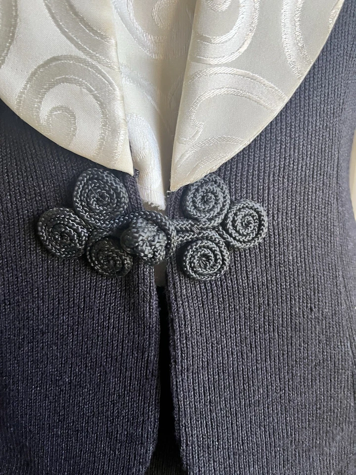 De Colección Años 80 Leslie Fay Negro Tejido Traje Blazer Falda Oficina Secretaria Clásico Suéter Foto 4 de 4