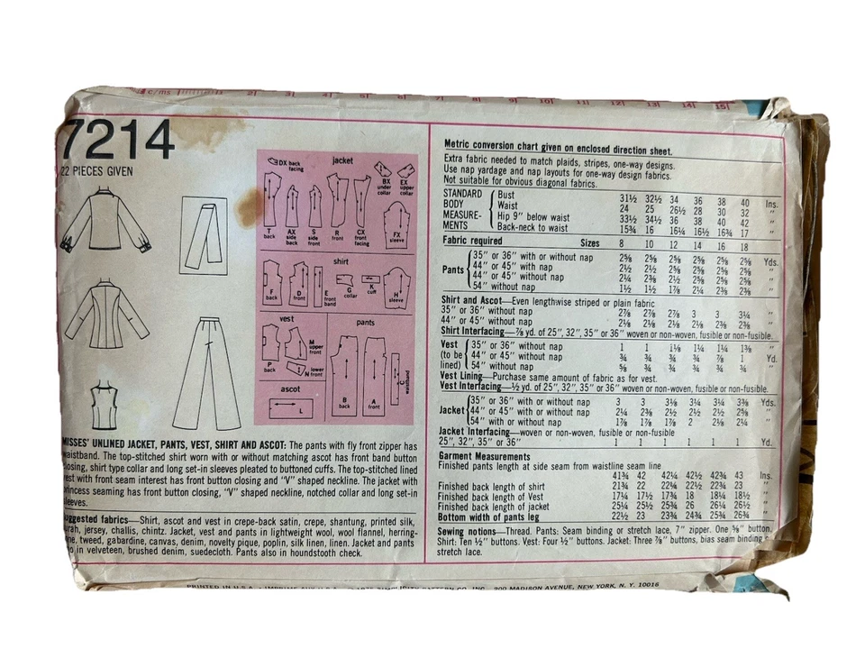 "Patrón de traje Simplicity # 7214, talla 10 Miss, busto 32,5"" cintura 25"" - corte" Foto 2 de 2