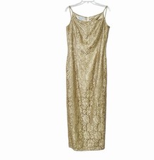 VTG Jessica McClintock Gunne Sax Y2K Fairy Gold Mesh Lace Maxi Dress M Glam Prom
