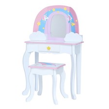 Kids Unicorn Vanity Set Dressing Table with Mirror & Stool by Teamson Kids