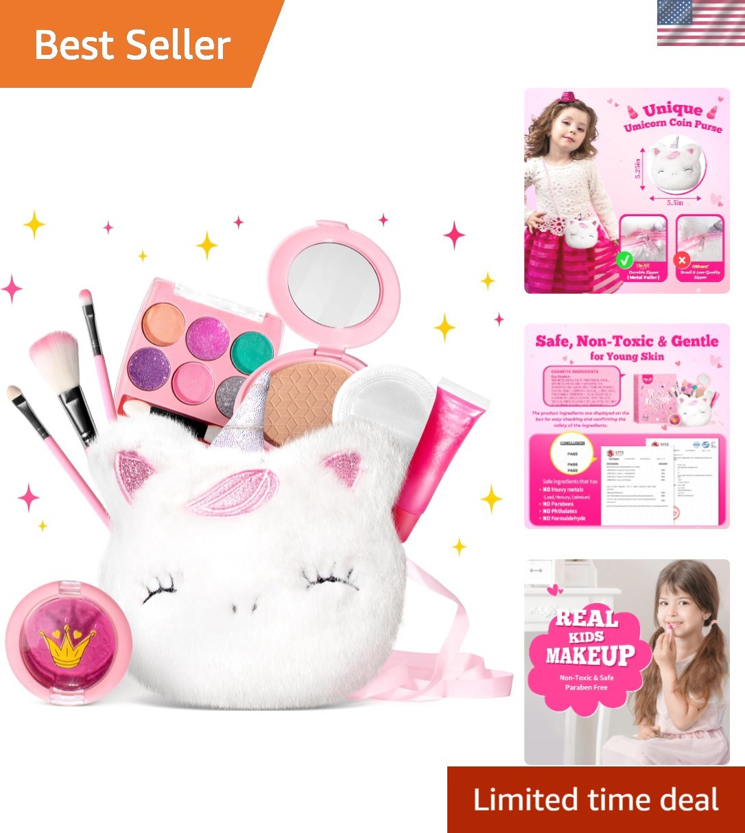 Kit de Maquillaje Lavable para Niños para Niñas 4-6 con Monedero Pequeño 5.5x5.25 pulgadas - Real...