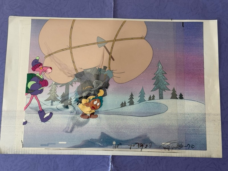 Pink Panther Original Production Cel + Production Background Animation Art