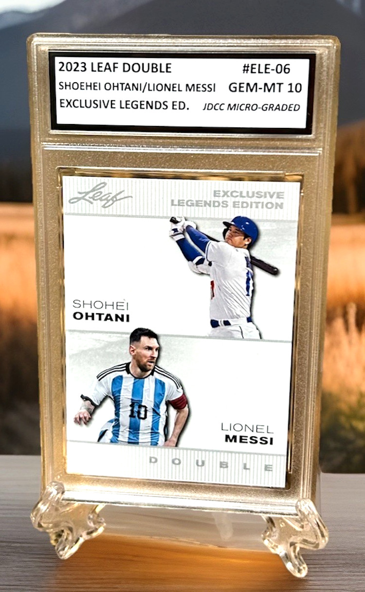 SH0HEI OHTANI/LIONEL MESSI 2023 LEAF ExclusiveLegends GRADED GEM-MT 10 #ELE-06 view 3