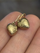Antique Victorian 9ct Yellow Gold Engraved Heart Drop Earrings New Hooks 375