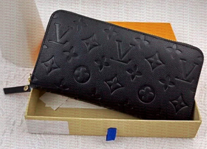 Louis Vuitton Black Monogram Embossed Zip-Around Wallet with Box