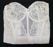 GODDESS VTG NWT 40D BRA WHITE LACE STRAPLESS V-BACK BUSTIER CORSETTE BONED 688
