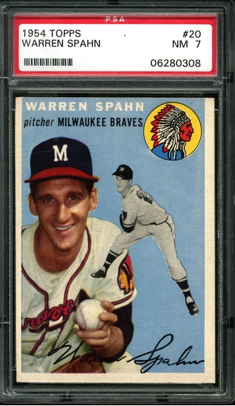 1954 TOPPS #20 WARREN SPAHN BRAVES HOF PSA 7
