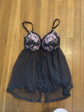 Victoria’s Secret Babydoll Women’s 36D Gray Pink Chemise Sexy Little Things