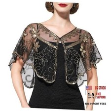 Women's 1920s Shawl Wraps,Sequin Flapper Evening Shawls for women Black Gold
