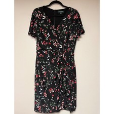 Lauren Ralph Lauren Black Floral Wrap Short Sleeve Ruffle size 10