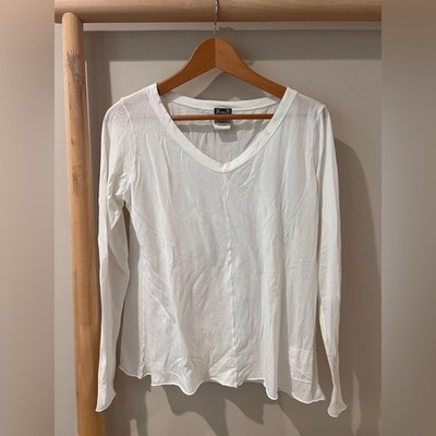 KristenseN Du Nord white long sleeve v neck tee shirt sz 2 med Italy