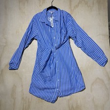 Steve Madden Shirt Dress Womens Medium Blue Stripe Tie Front Button Up NWT $79