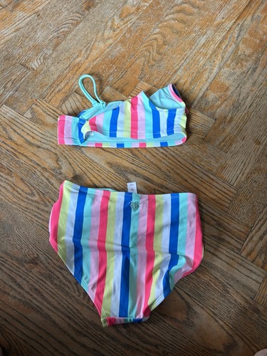 Girls Justice 2 Piece Striped Bikini Swim Suit Size 12 - Picture 2 of 3