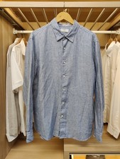 UNIQLO SHIRT XLARGE BUTTON UP CHAMBRAY STRIPE LONG SLEEVE 100% LINEN MENS XL