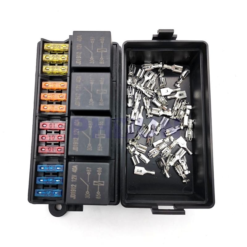 12 Way Blade Fuse Holder Box with Spade Terminals and Fuse 4PCS 4Pin 40A Relays
