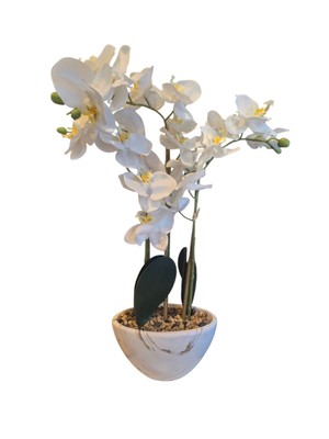 New Modern Orchid Fake Faux Artificial Plant White w/  River Pebbles Room Decor