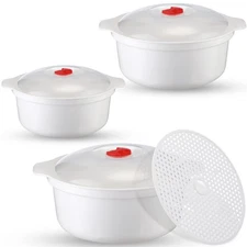 3 Pieces Microwave Bowls with Lids Assorted Sizes Soup Bowl with Lid and Steam R