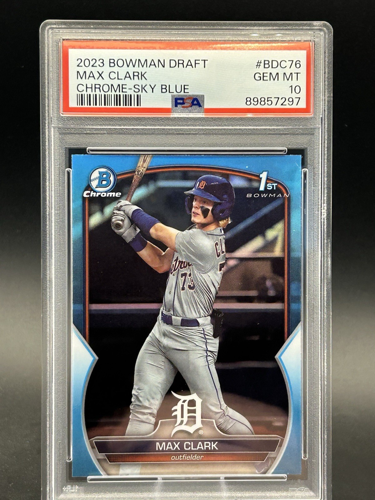 2023 Bowman Draft Chrome Max Clark #BDC-76 Sky Blue Refractor (RC) PSA 10 B920