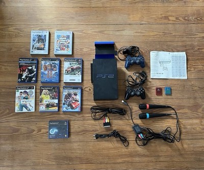 Sony PS2 SCPH-39004 + 8 Spiele, 2 Controller, Netzwerkadapter, SingStar Mic