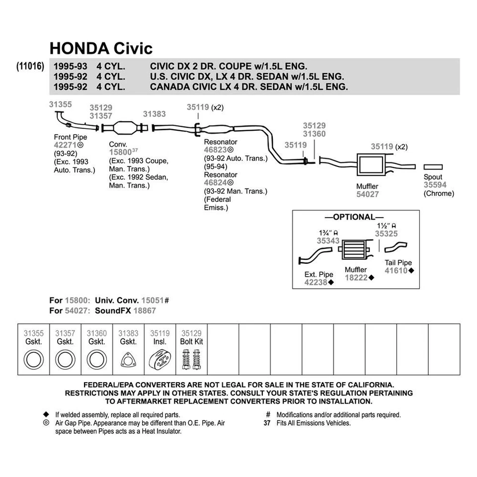 For Honda Civic 1992-1995 Walker 46823 Aluminized Steel Round Resonator Assembly Foto 2 de 3