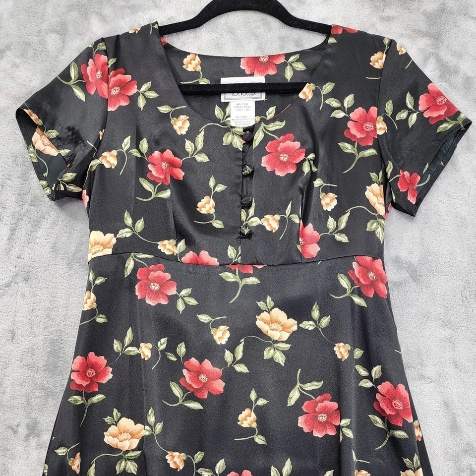 Vintage D.B.Y. Vestido LTD Mujer 7 Juniors Negro Floral Satén Lazo Trasero Mini Grunge Foto 2 de 4