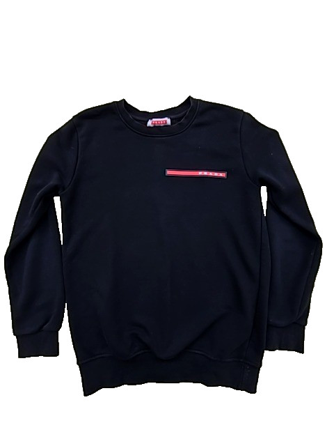 Prada Black Crewneck Sweatshirt Red Logo 100% Cotton Size Small