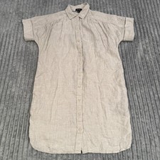 J Crew Shirt Dress Womens XXS Beige Baird McNutt Irish Linen Button Front Costal