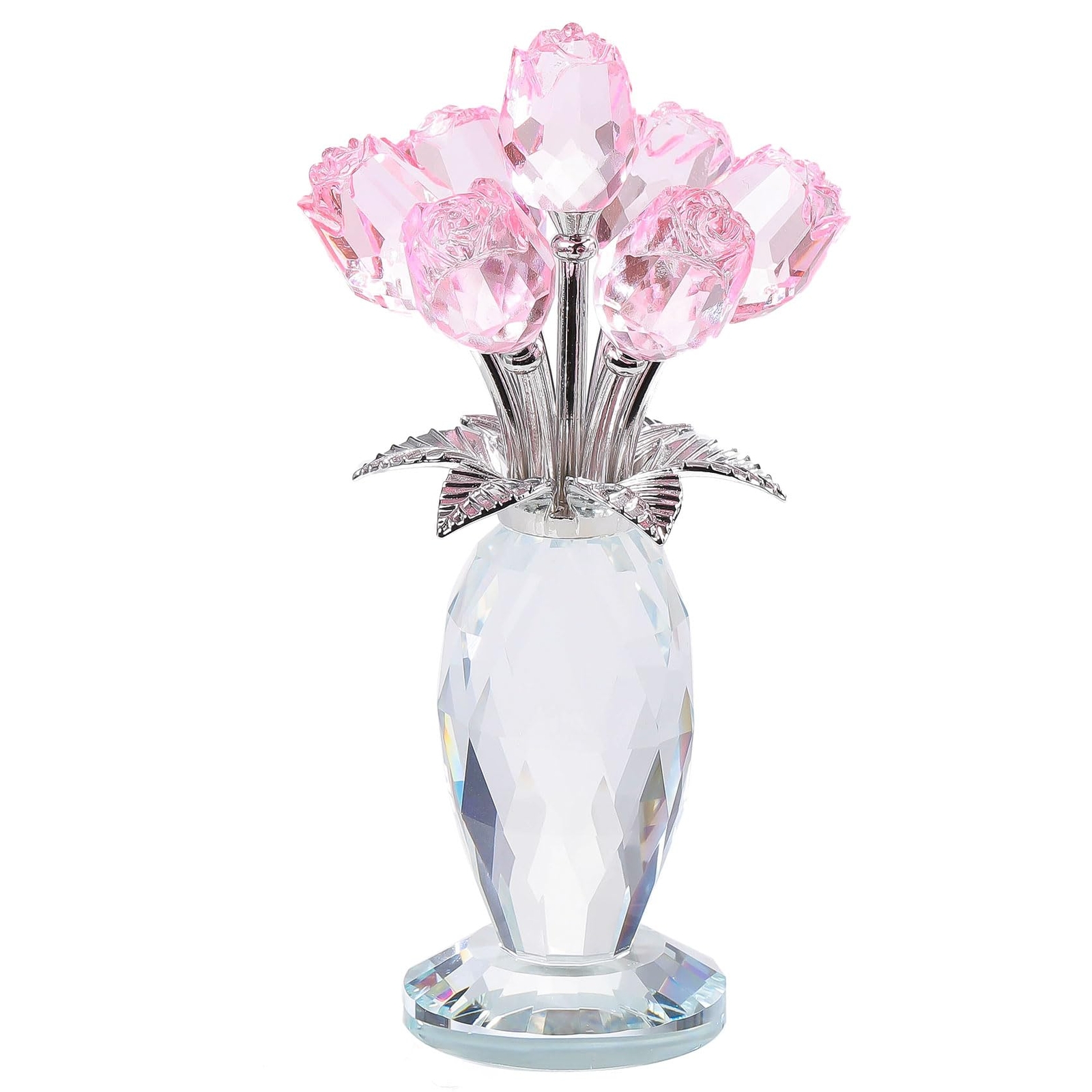 Glass Rose Flower Pink Roses Bouquet Home Decor Crystal Gifts for Women ...