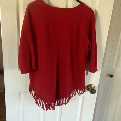 Sea Breeze Damen rot 3/4 Arm asymmetrisch Pullover V-Ausschnitt Gaze Bluse S M - Bild 10 von 17