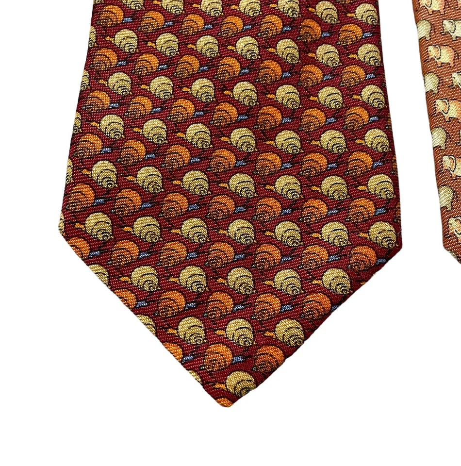 Ermenegildo Zegna Hombre Lote de 2 Corbatas Elefantes y Caracoles Naranja Seda/Lino Usado en Excelente Condición Foto 3 de 4